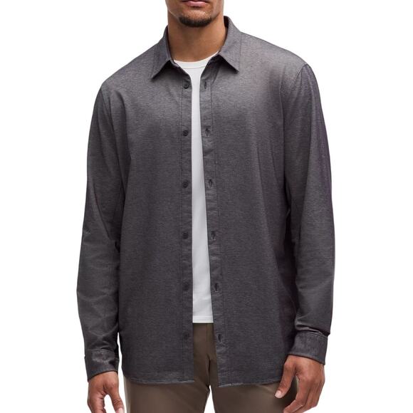 Lululemon Men’s Commission Long Sleeve Shirt Cotton Blend Dark Gray Sz Large New - Picture 1 of 16